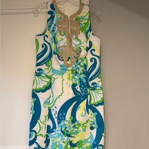 Lilly Pulitzer Blue and Green Sheath Dress Sleeveless Halter